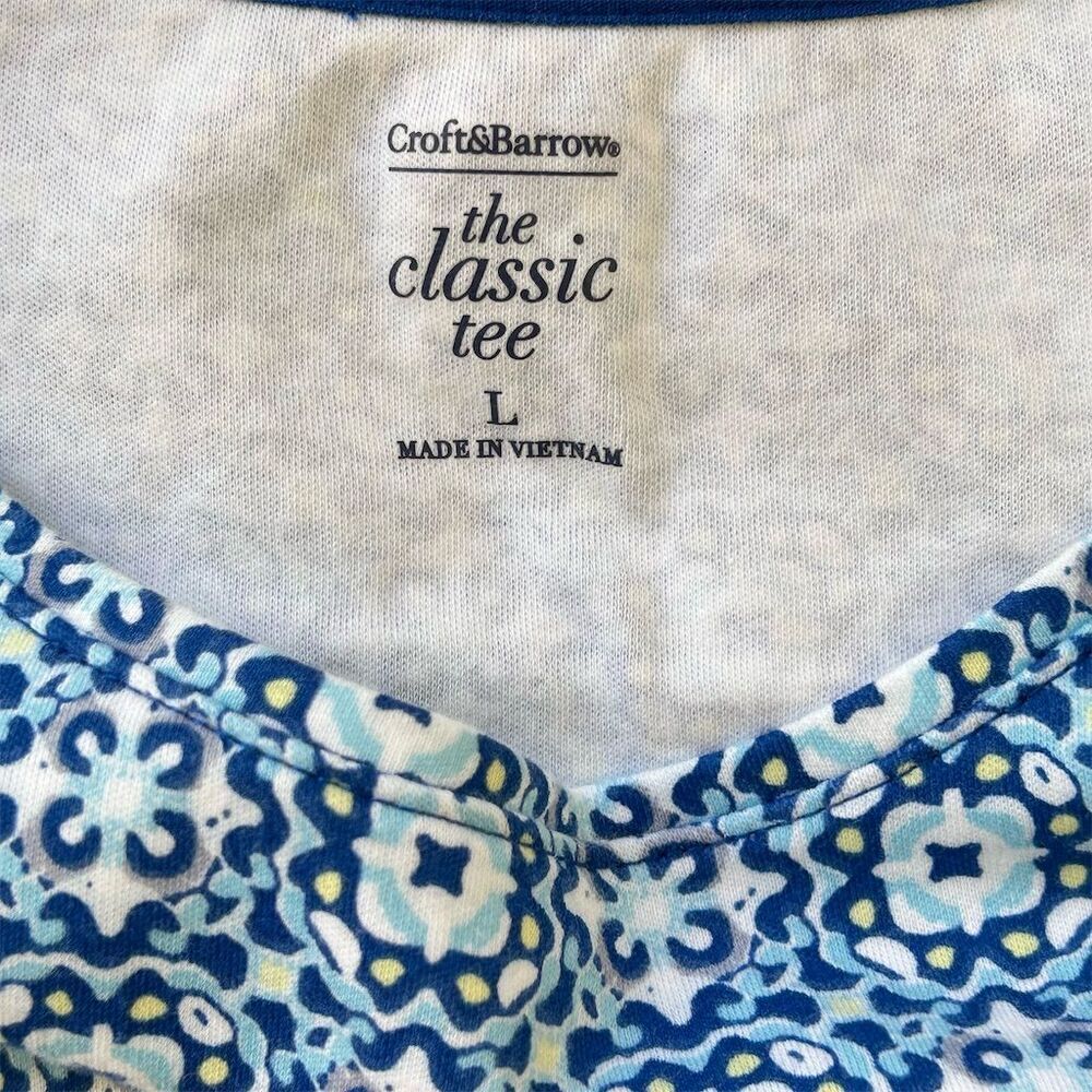 Croft & Barrow Women's Floral Print Tee Blue Short Sleeve Size L - Picture 4 of 8